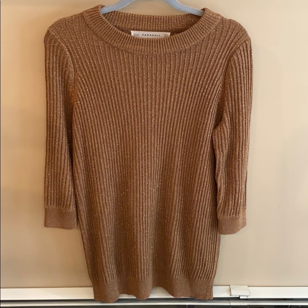 Zara Knit Glittered Gold/Brown Dress Size Medium